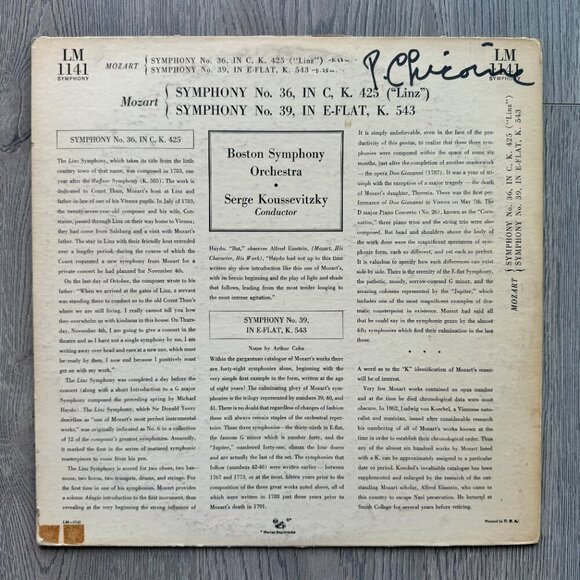 Vintage Mozart "Linz" Symphony Vinyl Boston Symphony, Koussevitzky, RCA Victor - Picture 2 of 6